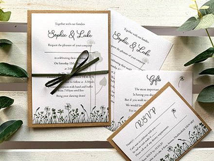 Wild Meadow with satin ribbon , rsvp and gift card